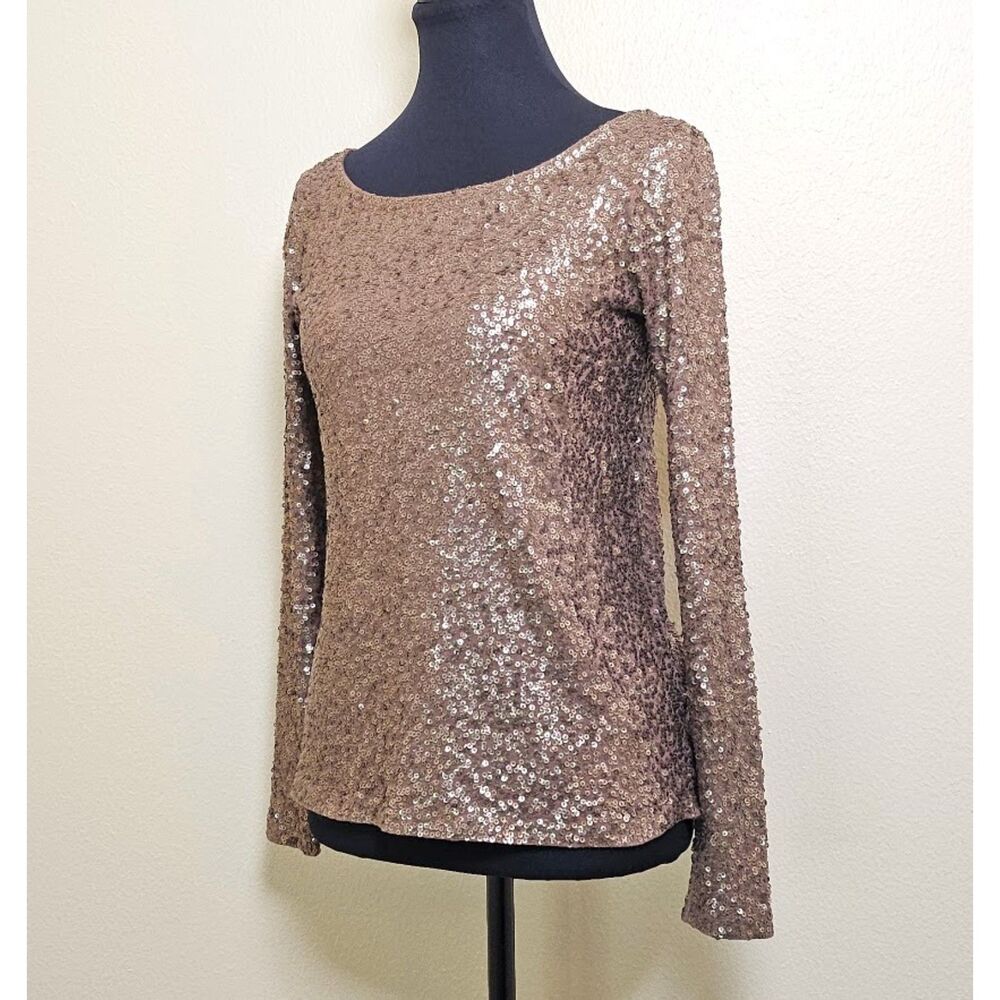 J.Crew Taupe Bronze Sequin Long Sleeve Blouse Top Size XS